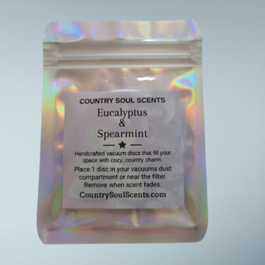 Eucalyptus & Spearmint scented vacuum discs with cool eucalyptus, crisp spearmint, and fresh herbal notes.